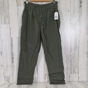 Time And Tru Olive Green Button Front Paperbag Waist High Rise Pants Size 14 NEW